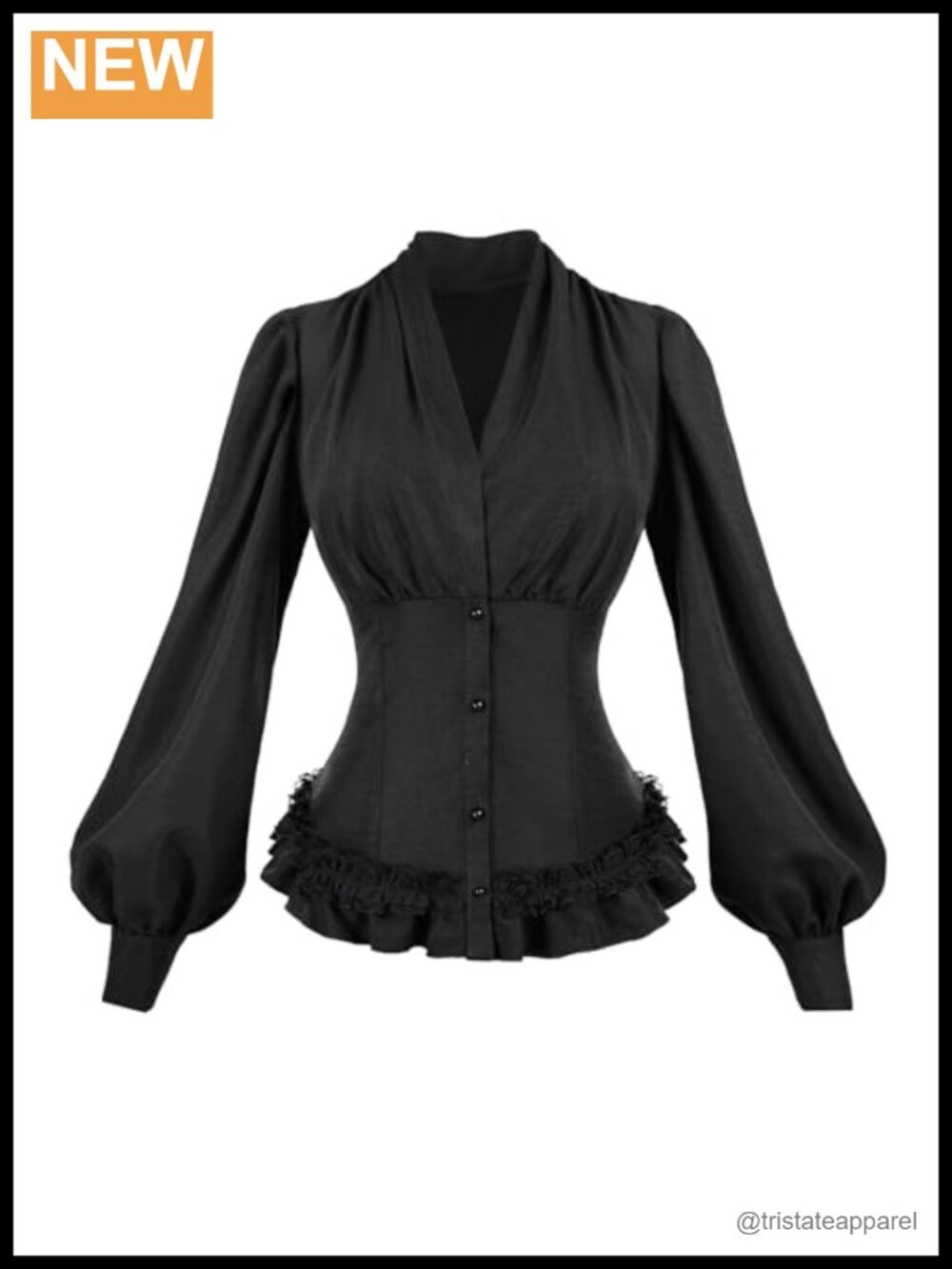 Victorian Gothic Blouse Women Long Sleeve V-Neck Ruffled Button Down